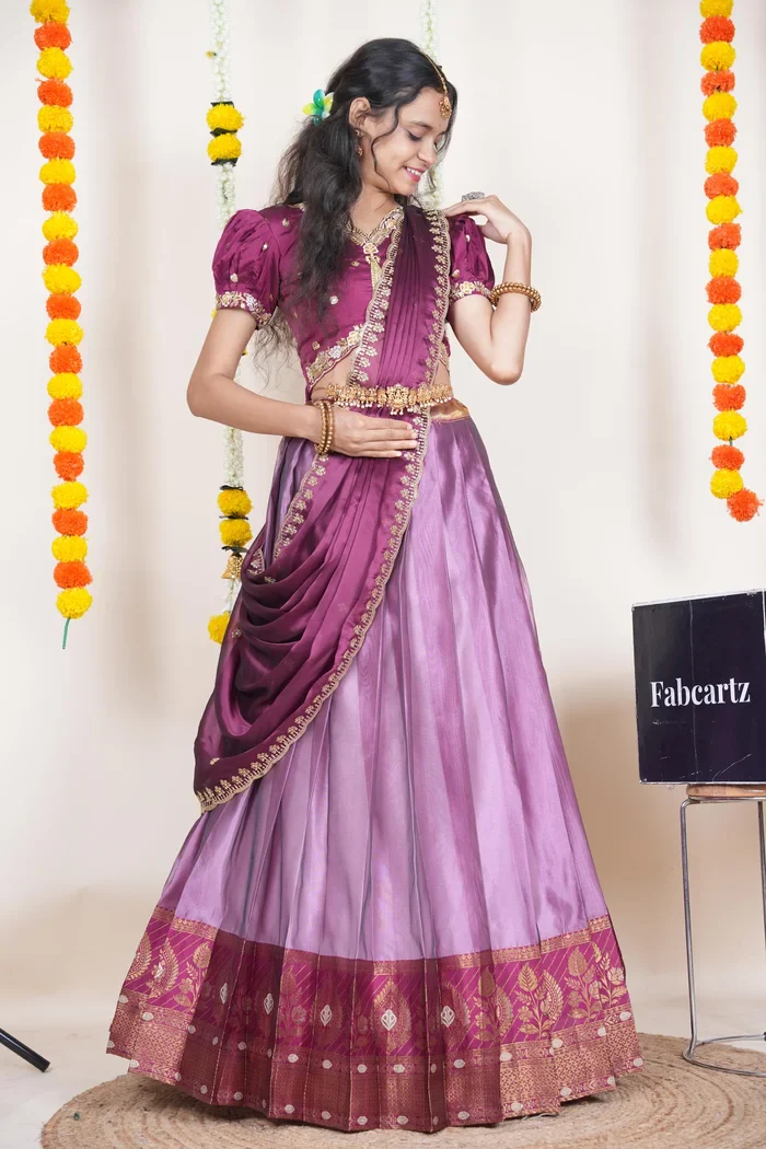 Women's Woven Design zari work Half Saree with Embroidered Blouse and Dupatta Ravleena - Image 33
