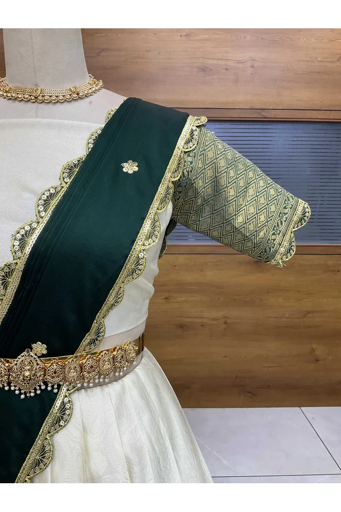 Women's Woven Design zari work Half Saree with Blouse and Rangoli Dupatta Revati - Image 11