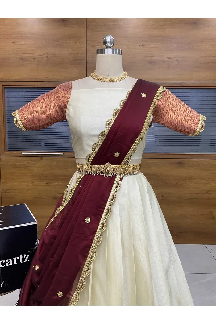 Women's Woven Design zari work Half Saree with Blouse and Rangoli Dupatta Revati - Image 14