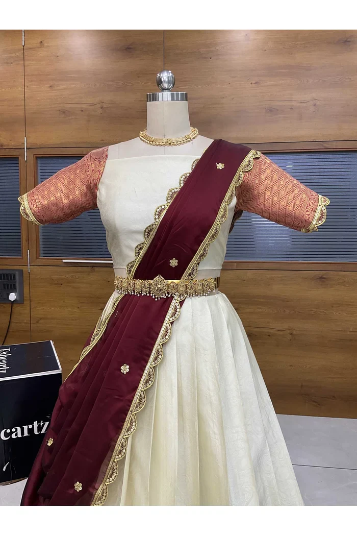 Women's Woven Design zari work Half Saree with Blouse and Rangoli Dupatta Revati - Image 16
