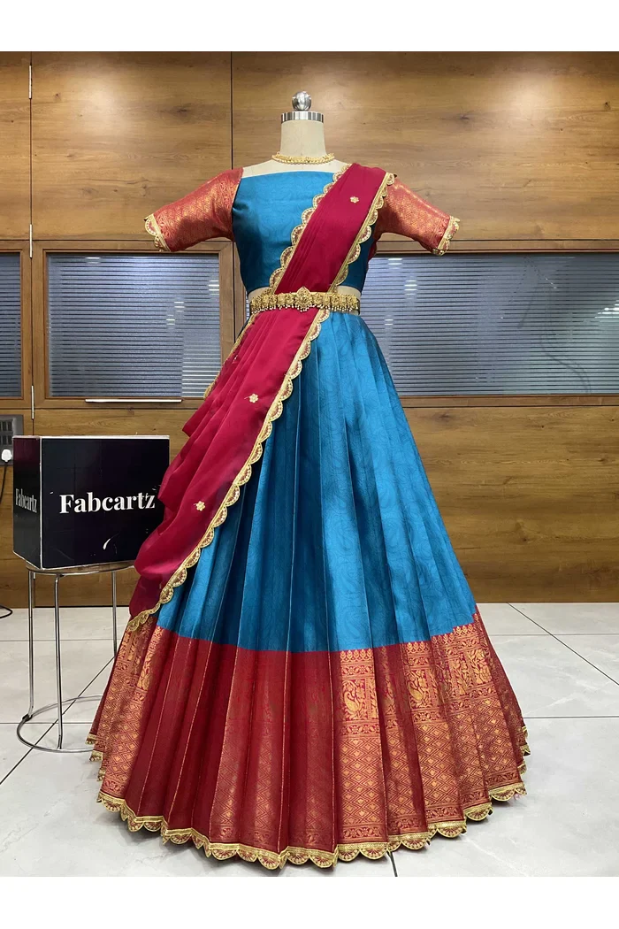 Women's Woven Design zari work Half Saree with Blouse and Rangoli Dupatta Revati - Image 19