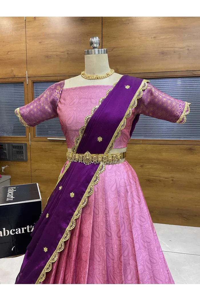 Women's Woven Design zari work Half Saree with Blouse and Rangoli Dupatta Revati - Image 4