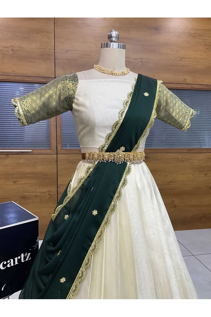 Women's Woven Design zari work Half Saree with Blouse and Rangoli Dupatta Revati - Image 9