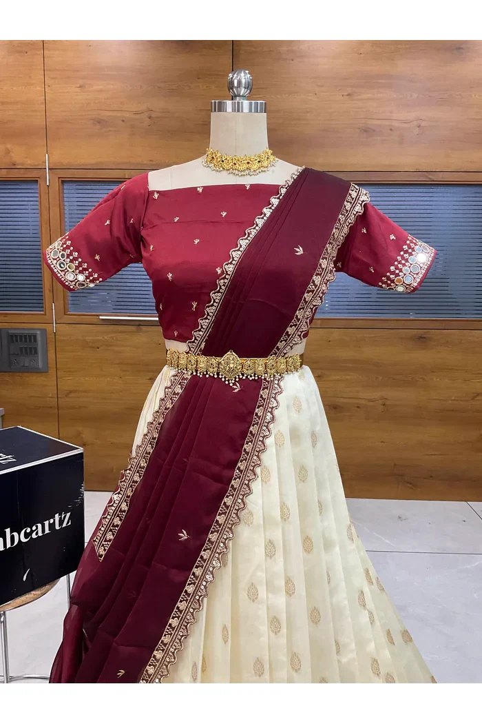 South Indian Festival Traditional Half Saree with Embroidered Blouse & Dupatta Ridhima - Image 12