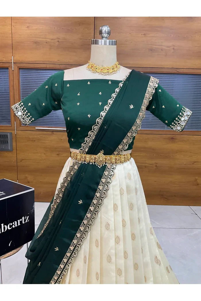 South Indian Festival Traditional Half Saree with Embroidered Blouse & Dupatta Ridhima - Image 2