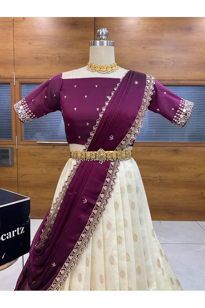 South Indian Festival Traditional Half Saree with Embroidered Blouse & Dupatta Ridhima - Image 22
