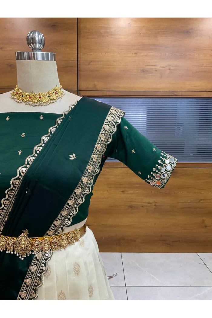 South Indian Festival Traditional Half Saree with Embroidered Blouse & Dupatta Ridhima - Image 5