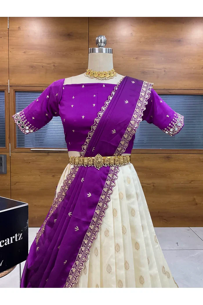 South Indian Festival Traditional Half Saree with Embroidered Blouse & Dupatta Ridhima - Image 7