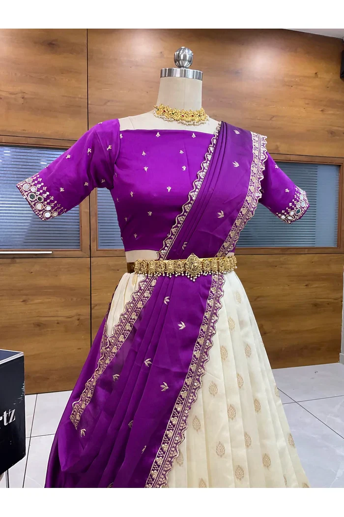 South Indian Festival Traditional Half Saree with Embroidered Blouse & Dupatta Ridhima - Image 8