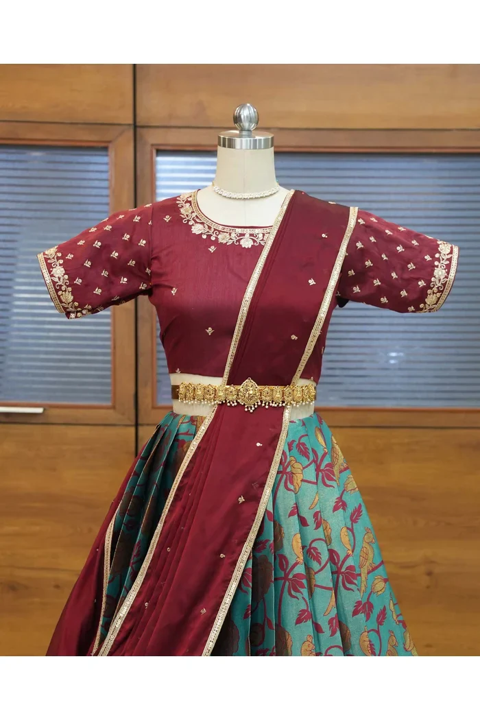 Women's Woven Design zari work Half Saree with Embroidered Blouse and Dupatta Rosie - Image 11