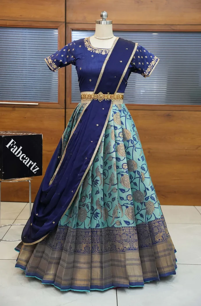 Women's Woven Design zari work Half Saree with Embroidered Blouse and Dupatta Rosie - Image 4