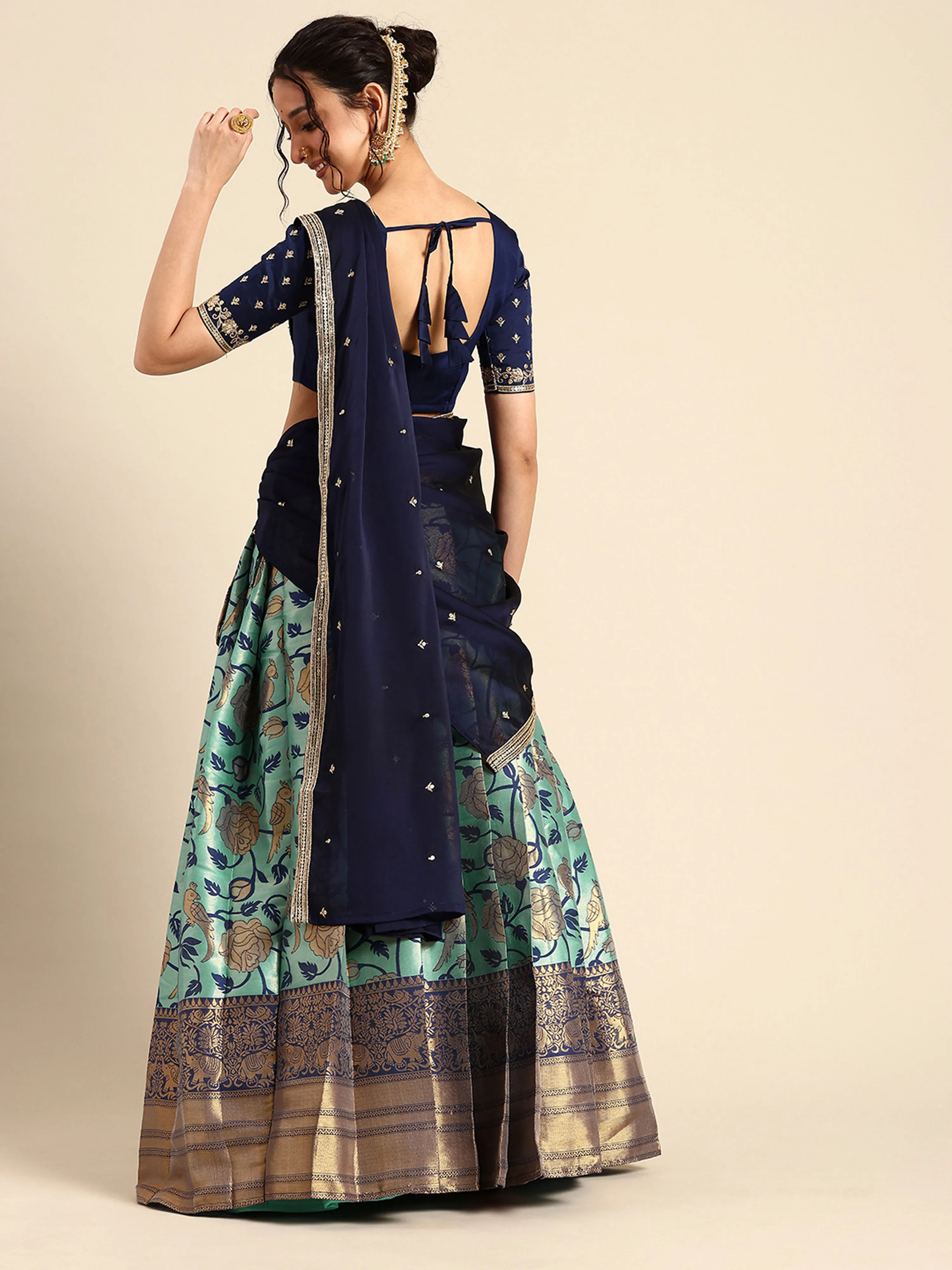Women's Woven Design zari work Half Saree with Embroidered Blouse and Dupatta Rosie - Image 12