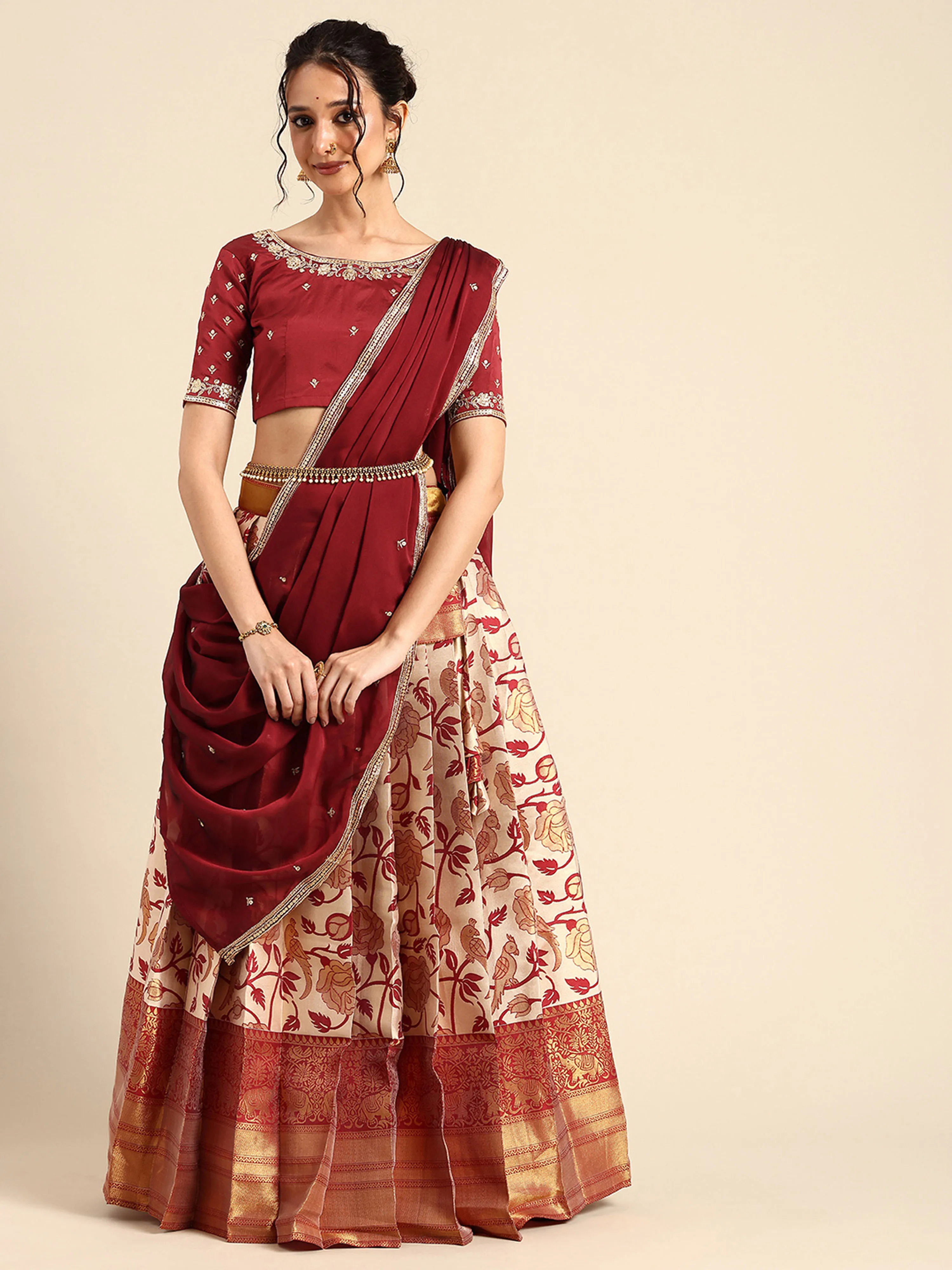 Women's Woven Design zari work Half Saree with Embroidered Blouse and Dupatta Rosie - Image 21