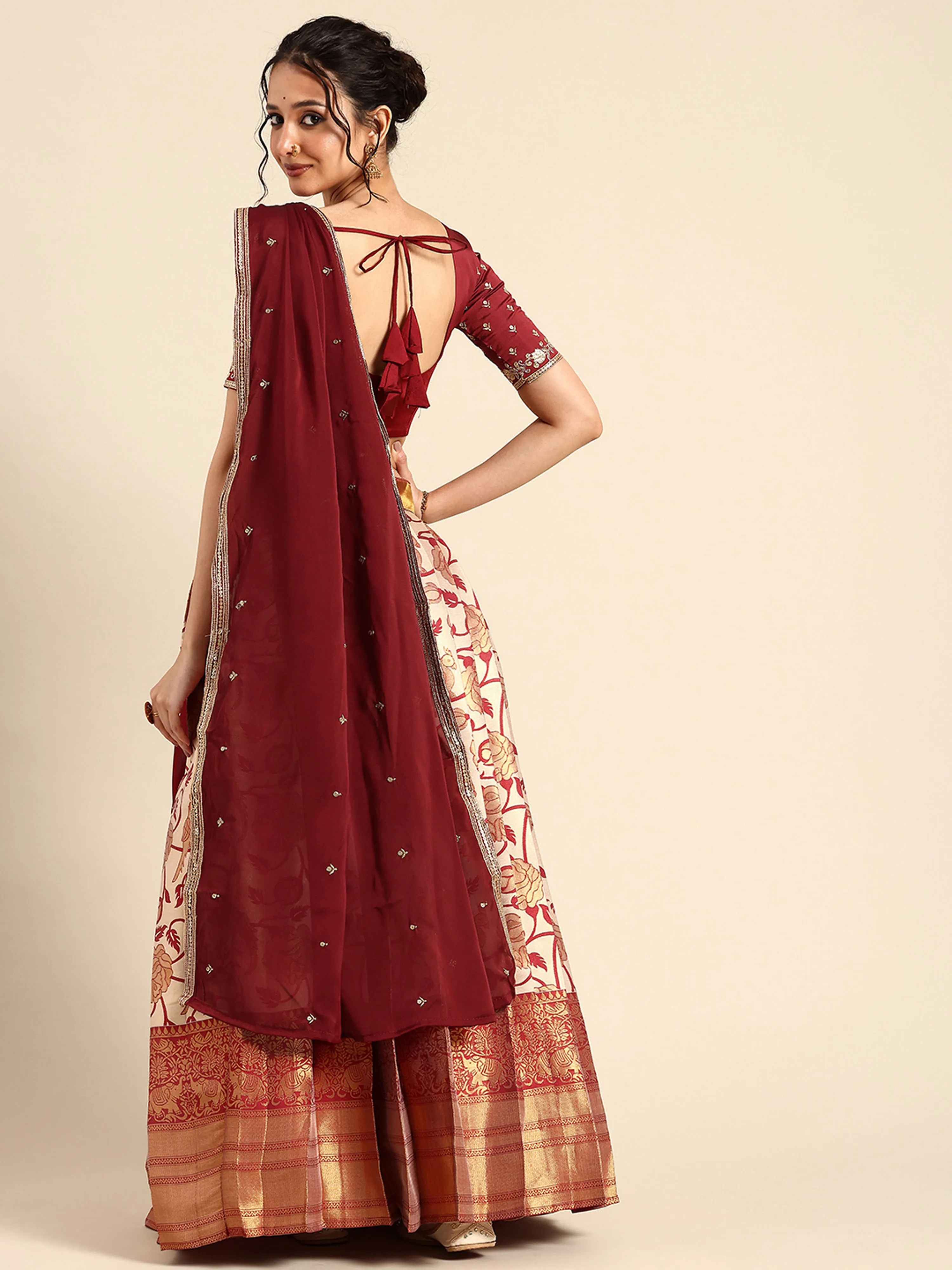 Women's Woven Design zari work Half Saree with Embroidered Blouse and Dupatta Rosie - Image 22