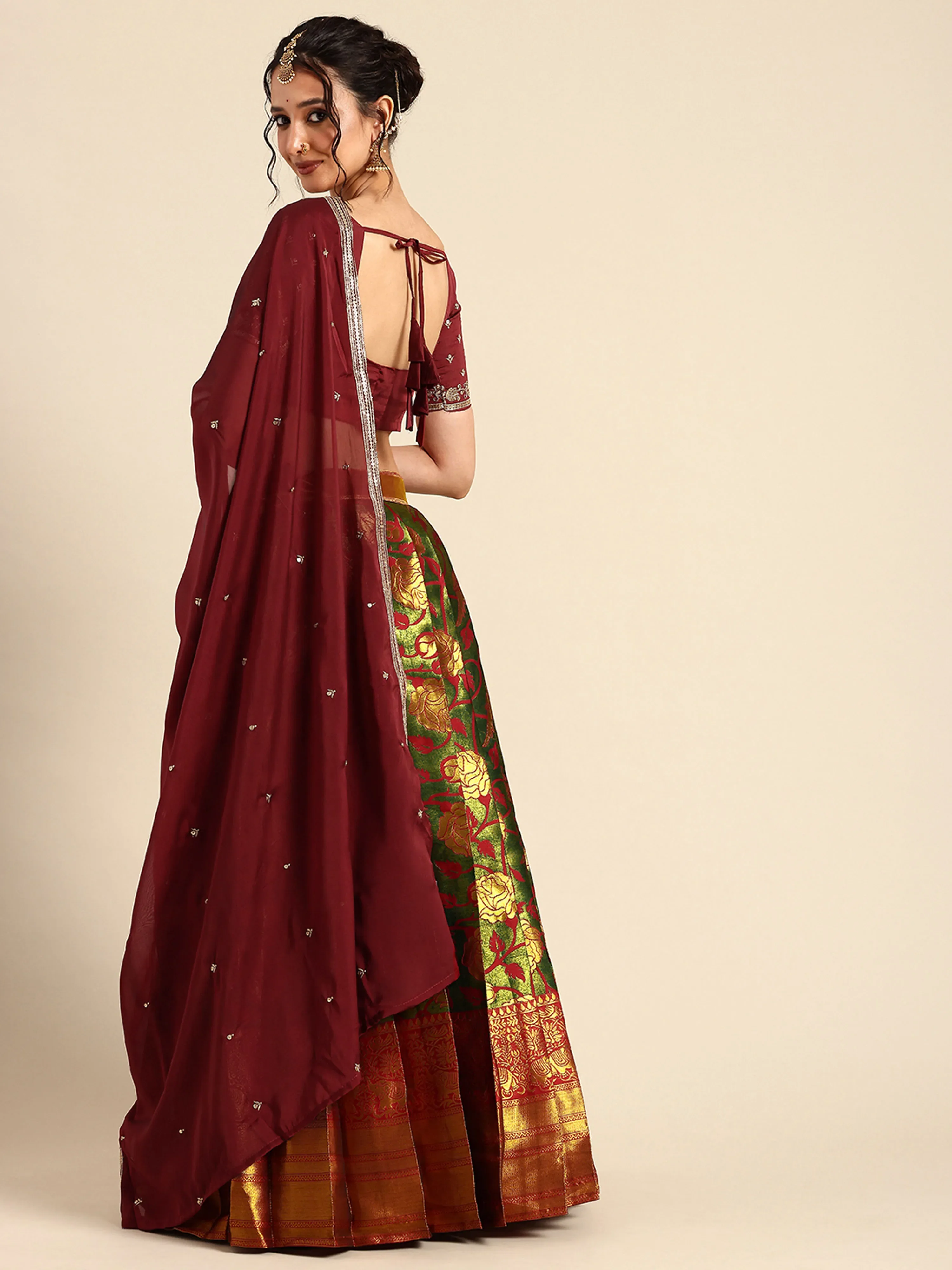 Women's Woven Design zari work Half Saree with Embroidered Blouse and Dupatta Rosie - Image 41
