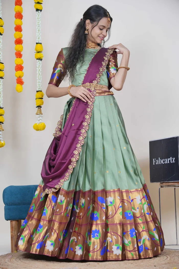 Women's Woven Design zari work Half Saree with Embroidered Blouse and Dupatta Rupmani - Image 11