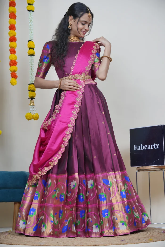 Women's Woven Design zari work Half Saree with Embroidered Blouse and Dupatta Rupmani - Image 18
