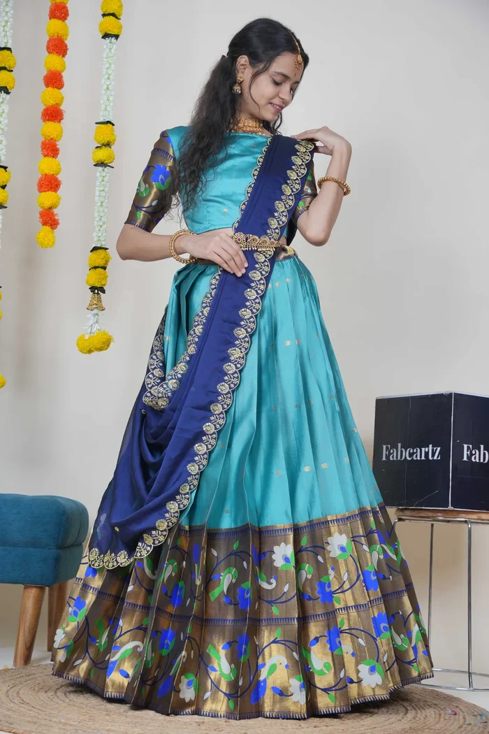 Women's Woven Design zari work Half Saree with Embroidered Blouse and Dupatta Rupmani - Image 32