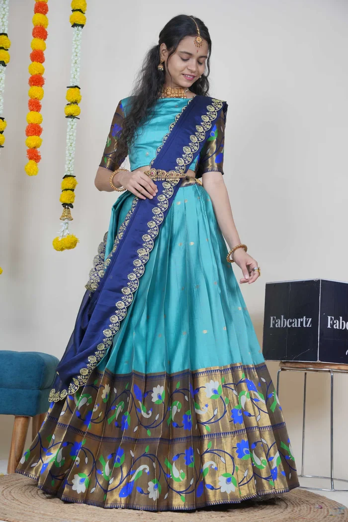 Women's Woven Design zari work Half Saree with Embroidered Blouse and Dupatta Rupmani - Image 34