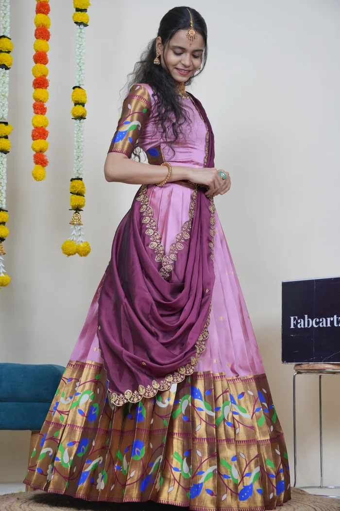 Women's Woven Design zari work Half Saree with Embroidered Blouse and Dupatta Rupmani - Image 4