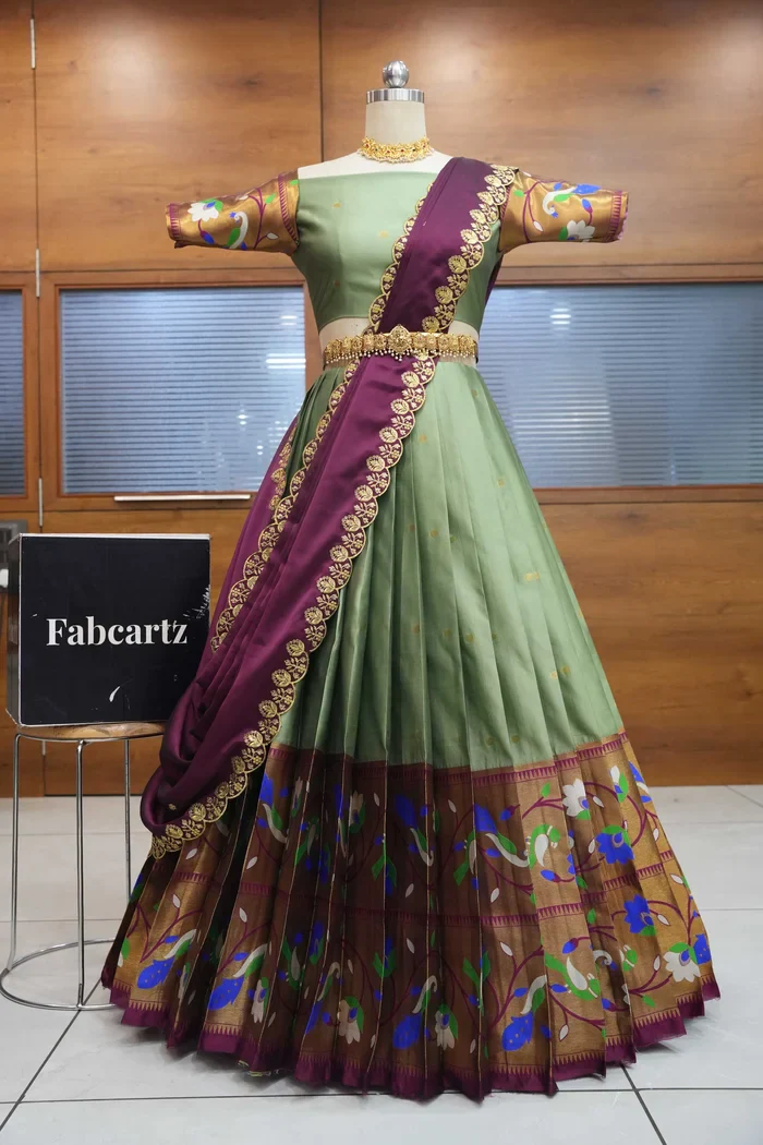 Women's Woven Design zari work Half Saree with Embroidered Blouse and Dupatta Rupmani - Image 5