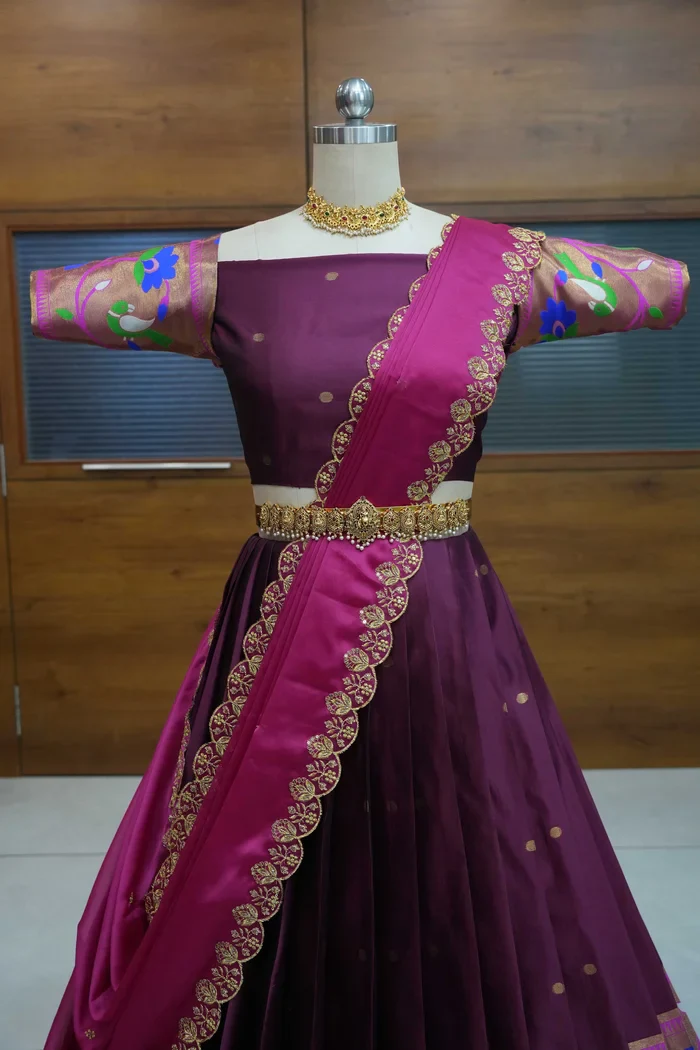 Women's Woven Design zari work Half Saree with Embroidered Blouse and Dupatta Rupmani - Image 9