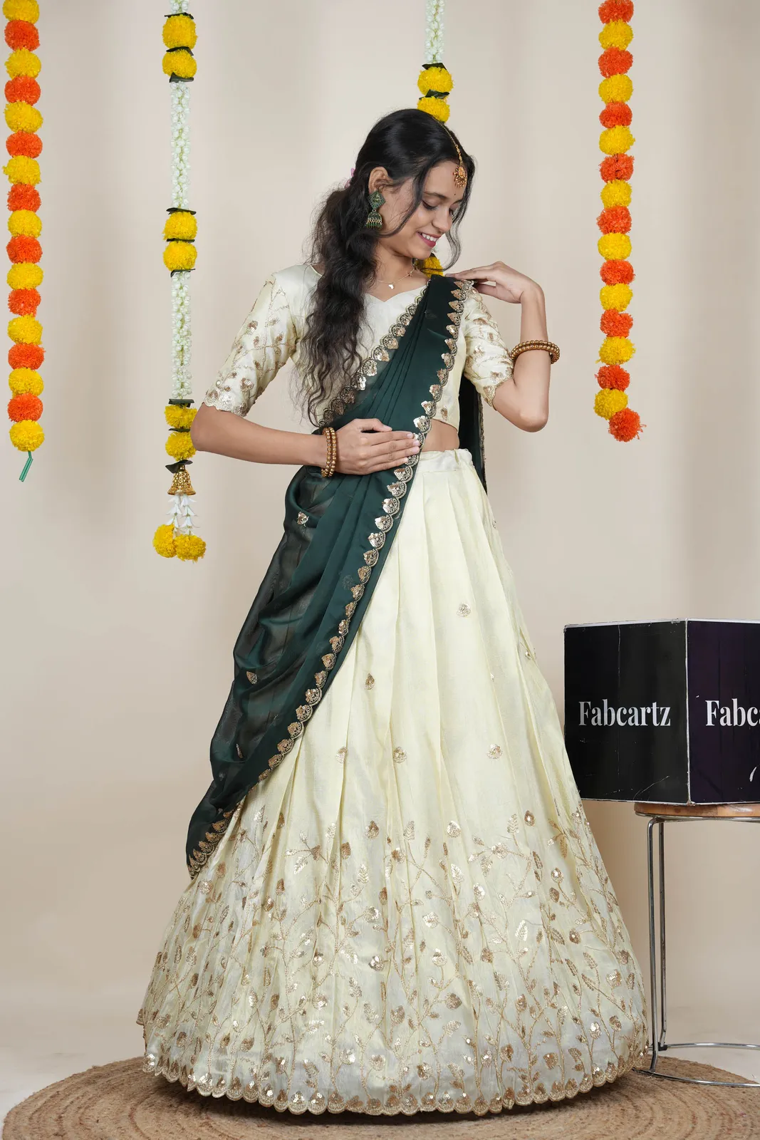 Women's Embroidered Half Saree with Blouse and Dupatta Satyabhumi - Image 3