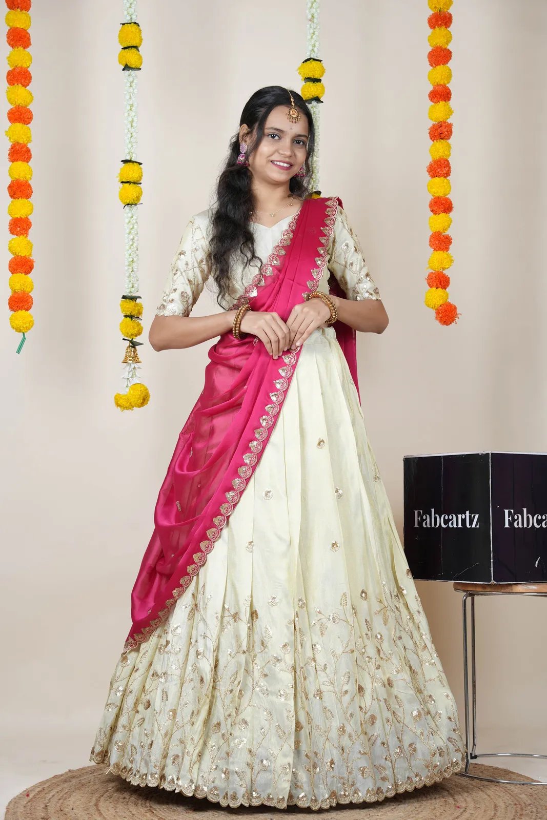 Women's Embroidered Half Saree with Blouse and Dupatta Satyabhumi - Image 33