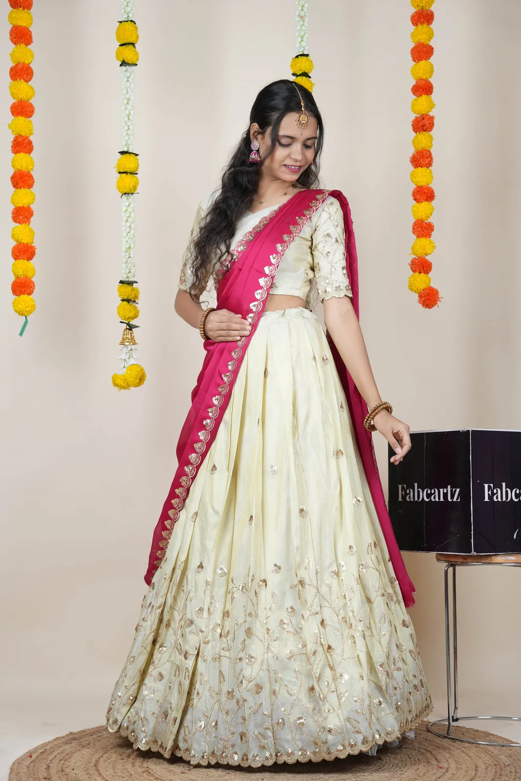 Women's Embroidered Half Saree with Blouse and Dupatta Satyabhumi - Image 36
