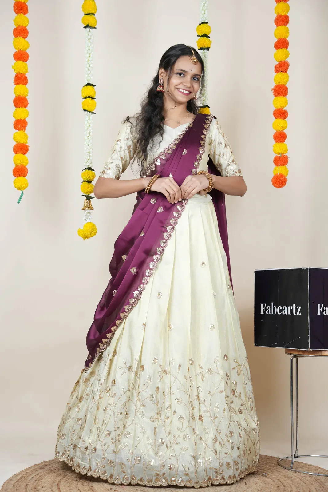 Women's Embroidered Half Saree with Blouse and Dupatta Satyabhumi - Image 41