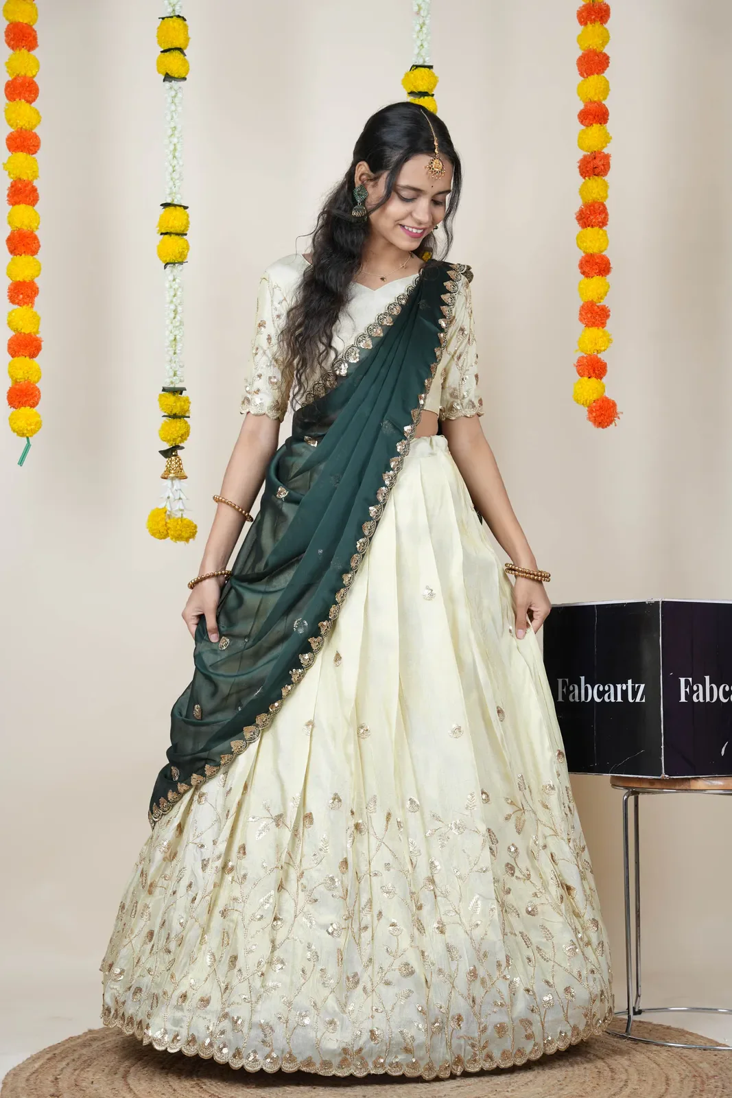 Women's Embroidered Half Saree with Blouse and Dupatta Satyabhumi - Image 6