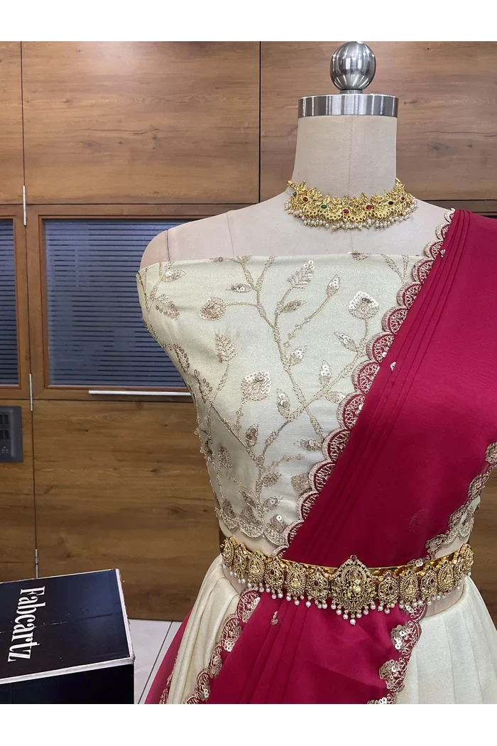 Women's Embroidered Half Saree with Blouse and Dupatta Satyabhumi - Image 20