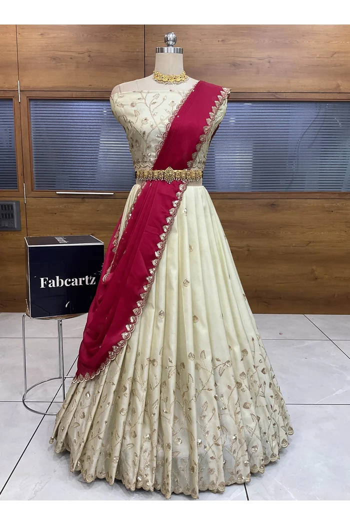 Women's Embroidered Half Saree with Blouse and Dupatta Satyabhumi - Image 78