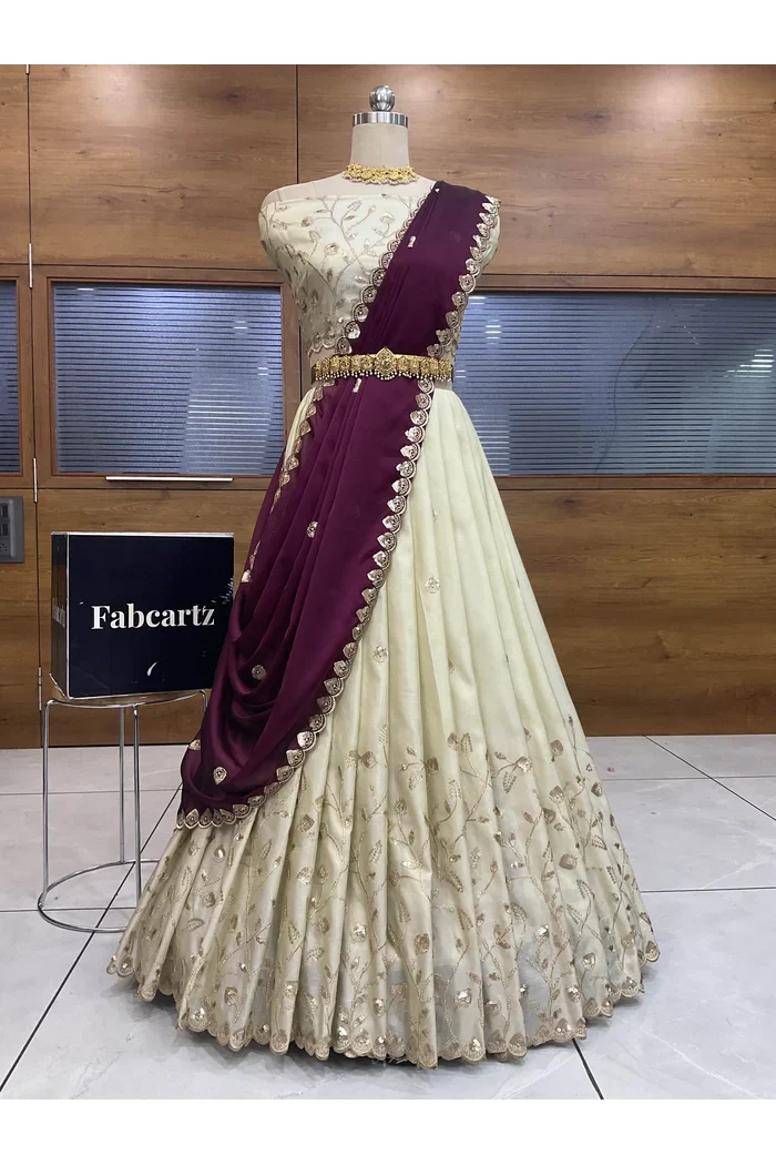 Women's Embroidered Half Saree with Blouse and Dupatta Satyabhumi - Image 80
