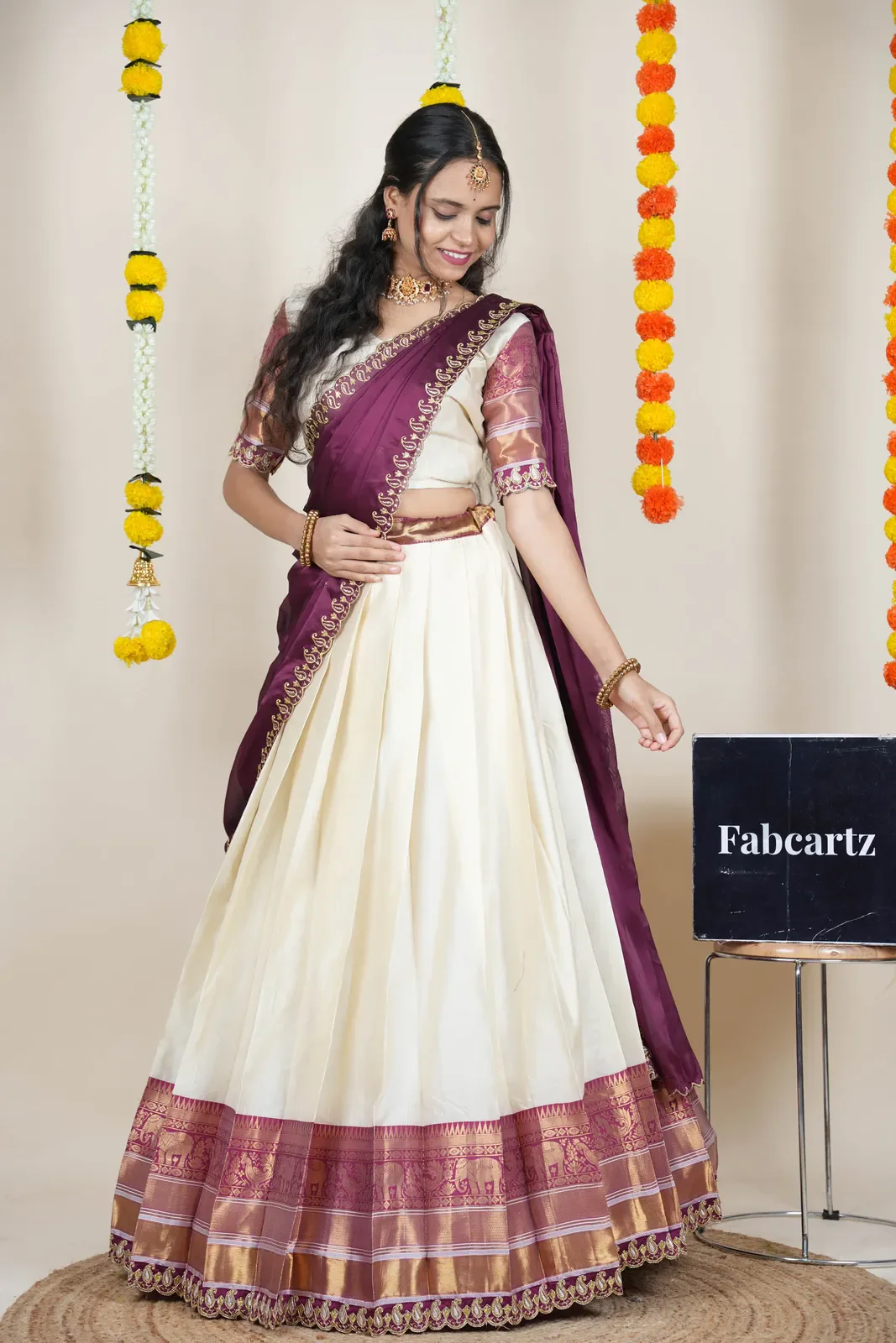 Women's Woven Design Half Saree with Embroidered Blouse and Dupatta Sharvika - Image 13