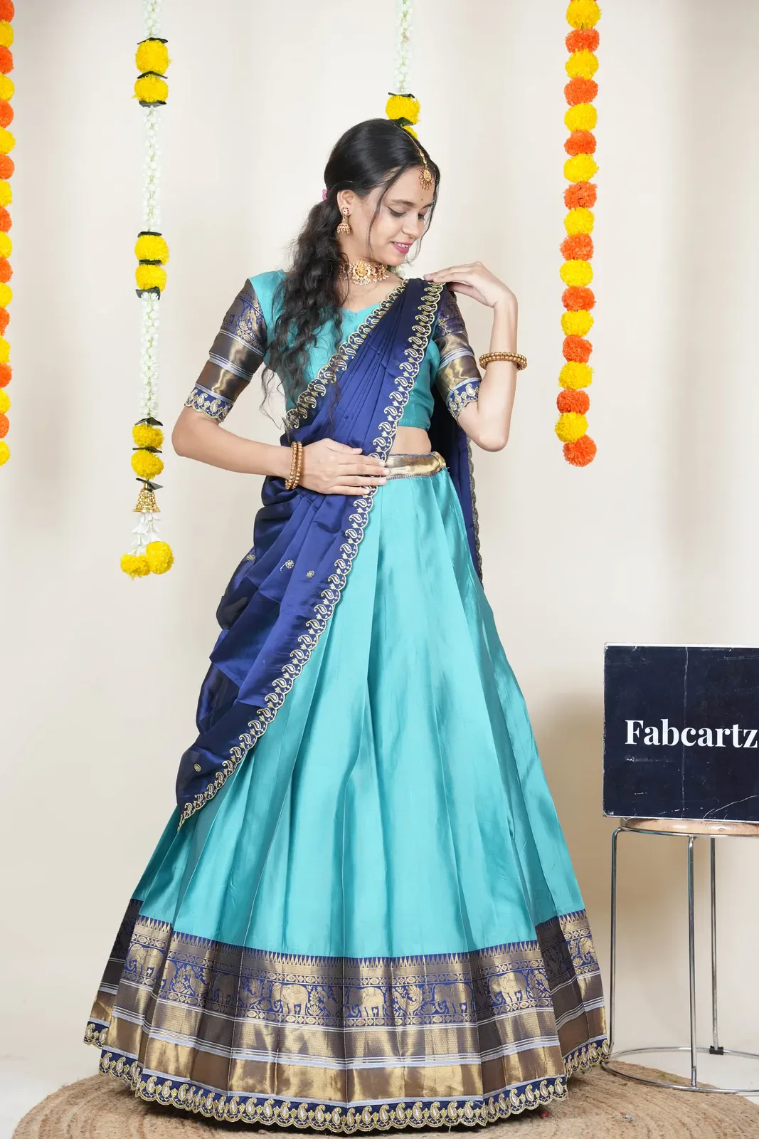 Women's Woven Design Half Saree with Embroidered Blouse and Dupatta Sharvika - Image 21