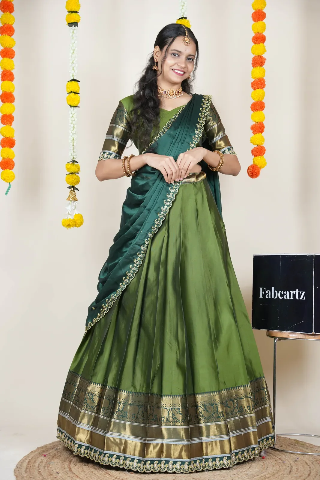 Women's Woven Design Half Saree with Embroidered Blouse and Dupatta Sharvika - Image 28