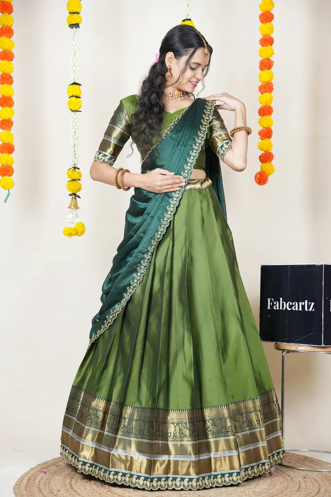 Women's Woven Design Half Saree with Embroidered Blouse and Dupatta Sharvika - Image 30