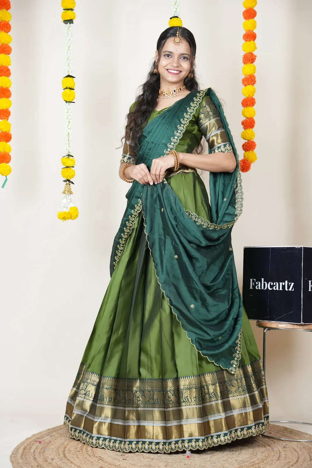 Women's Woven Design Half Saree with Embroidered Blouse and Dupatta Sharvika - Image 32