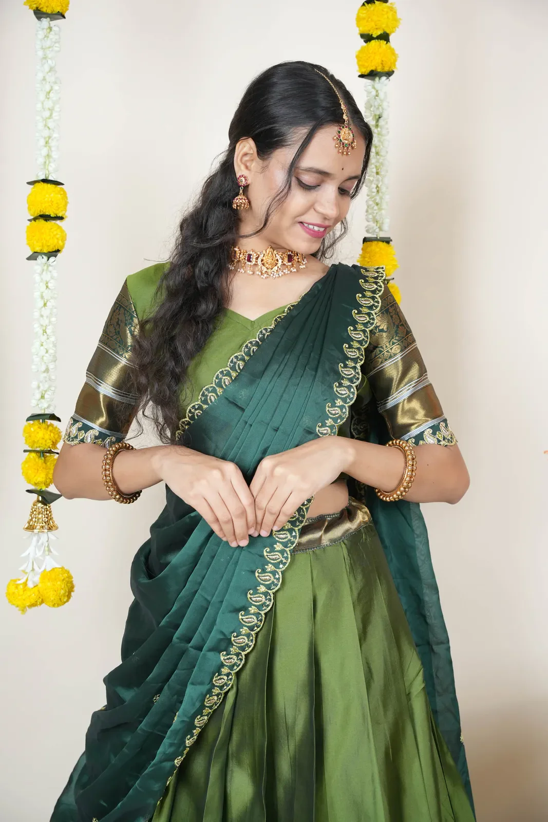 Women's Woven Design Half Saree with Embroidered Blouse and Dupatta Sharvika - Image 35