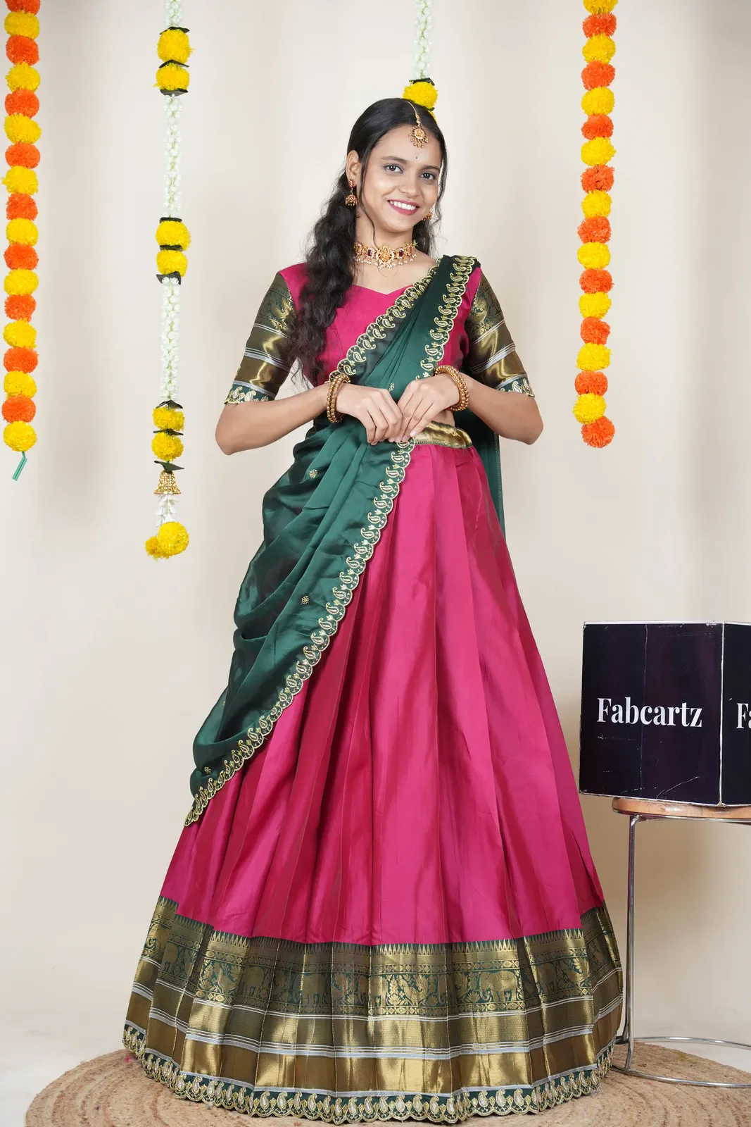 Women's Woven Design Half Saree with Embroidered Blouse and Dupatta Sharvika - Image 37