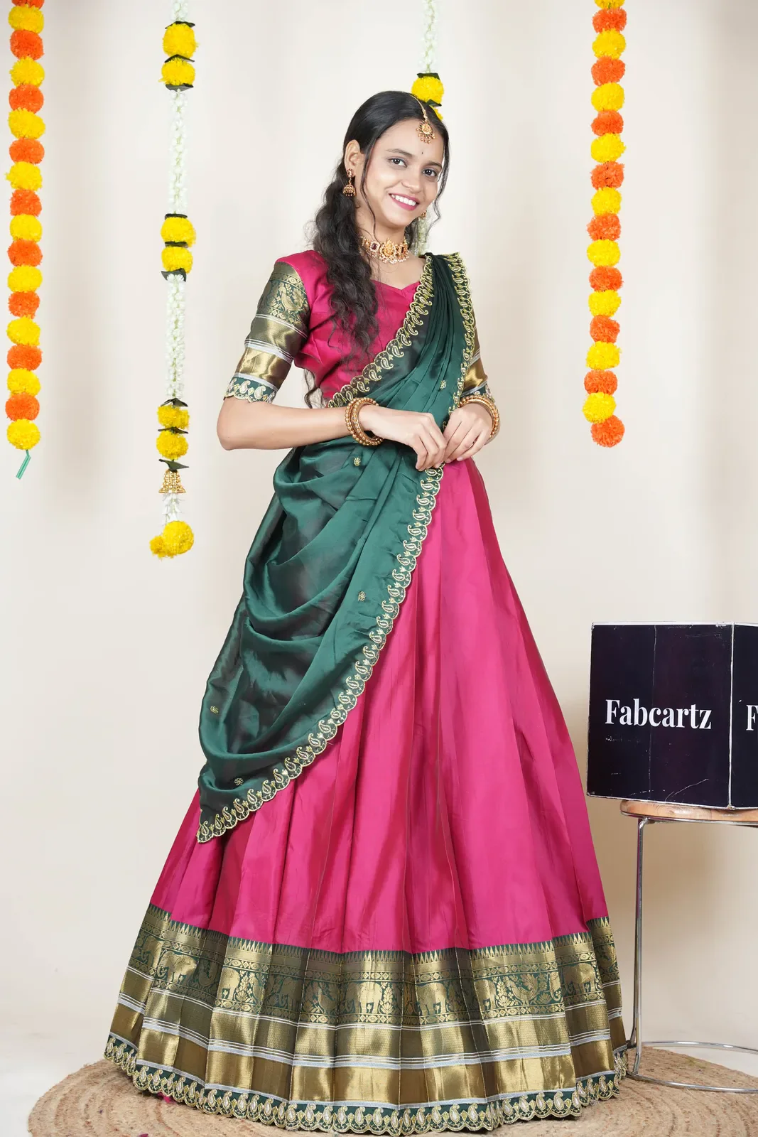 Women's Woven Design Half Saree with Embroidered Blouse and Dupatta Sharvika - Image 42