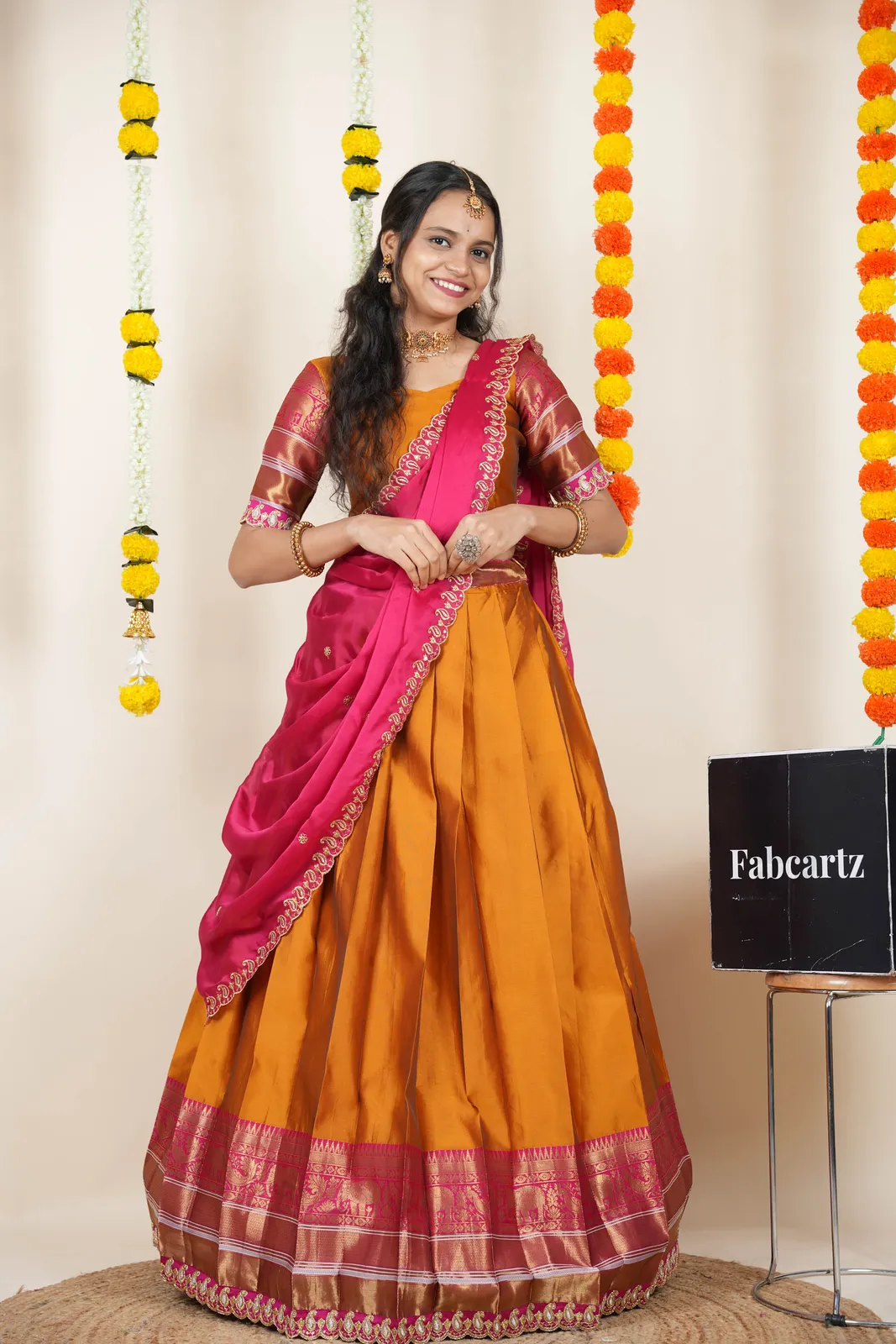 Women's Woven Design Half Saree with Embroidered Blouse and Dupatta Sharvika - Image 46
