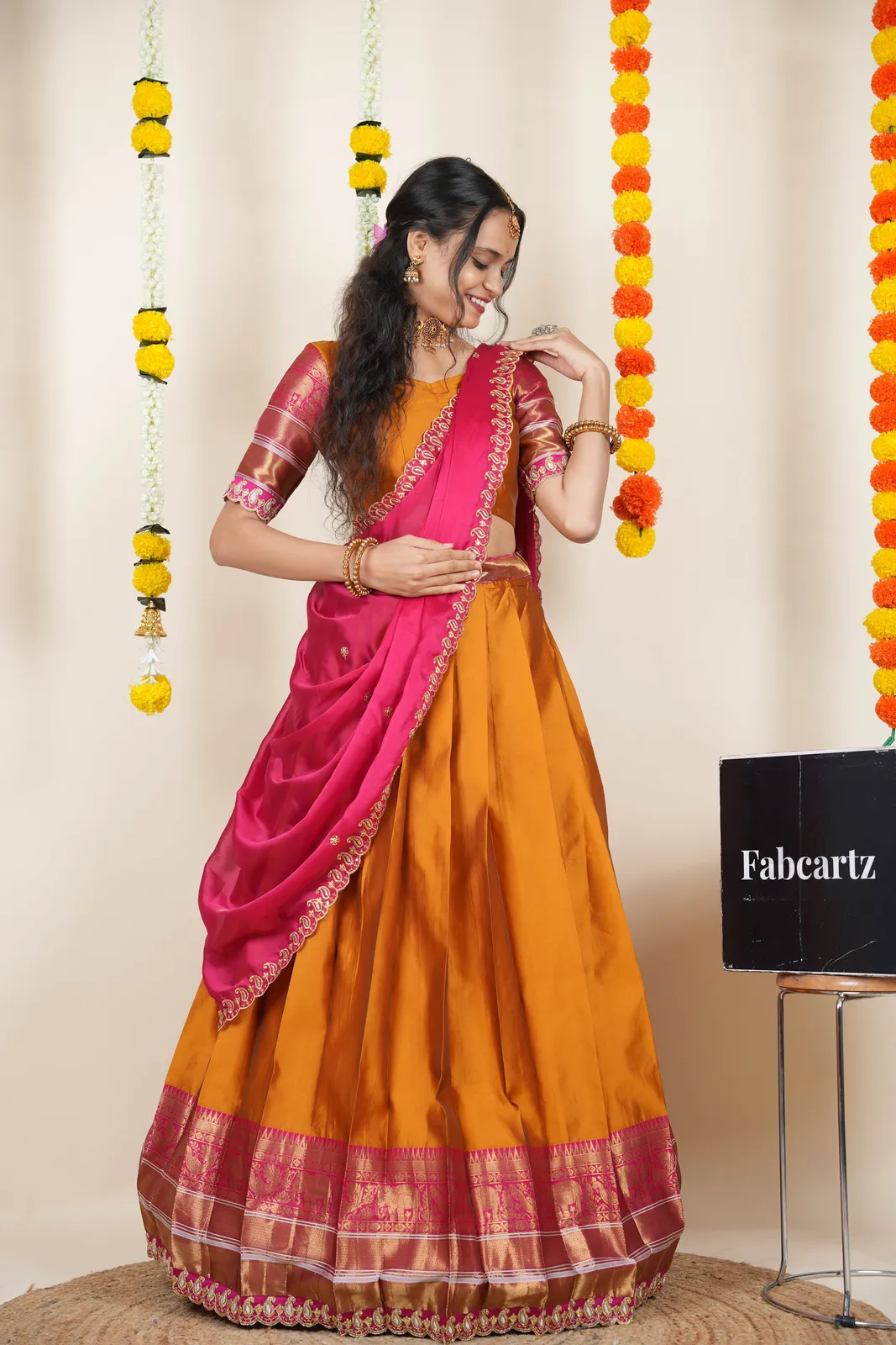 Women's Woven Design Half Saree with Embroidered Blouse and Dupatta Sharvika - Image 48