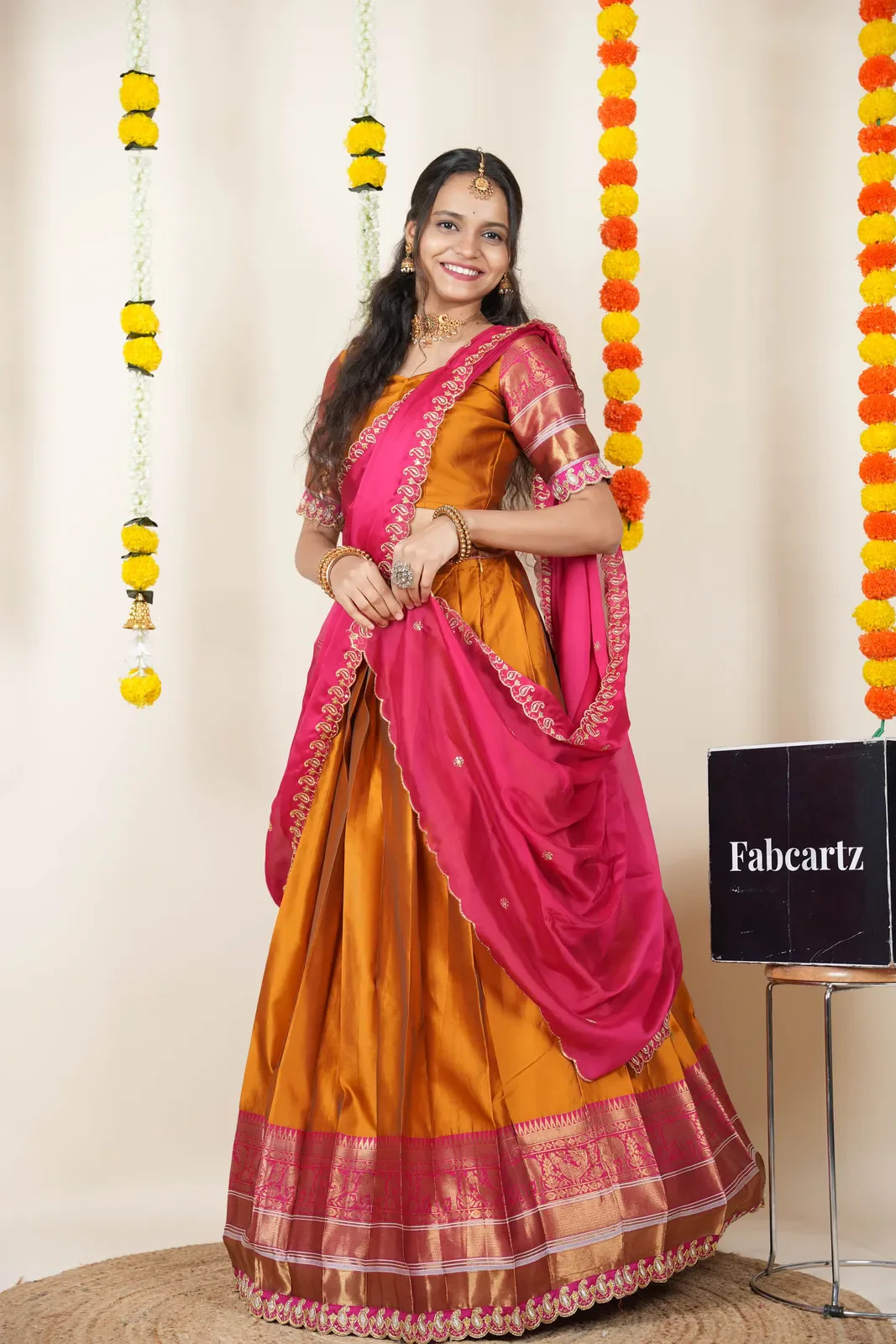 Women's Woven Design Half Saree with Embroidered Blouse and Dupatta Sharvika - Image 50