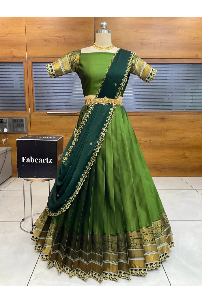 Women's Woven Design Half Saree with Embroidered Blouse and Dupatta Sharvika - Image 13