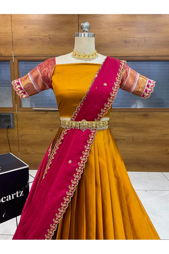 Women's Woven Design Half Saree with Embroidered Blouse and Dupatta Sharvika - Image 22