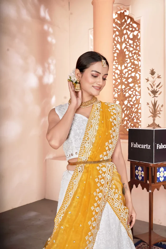 SnowWhite Women's Embroidered Georgette Lehenga Choli with Sequins Work - Image 3