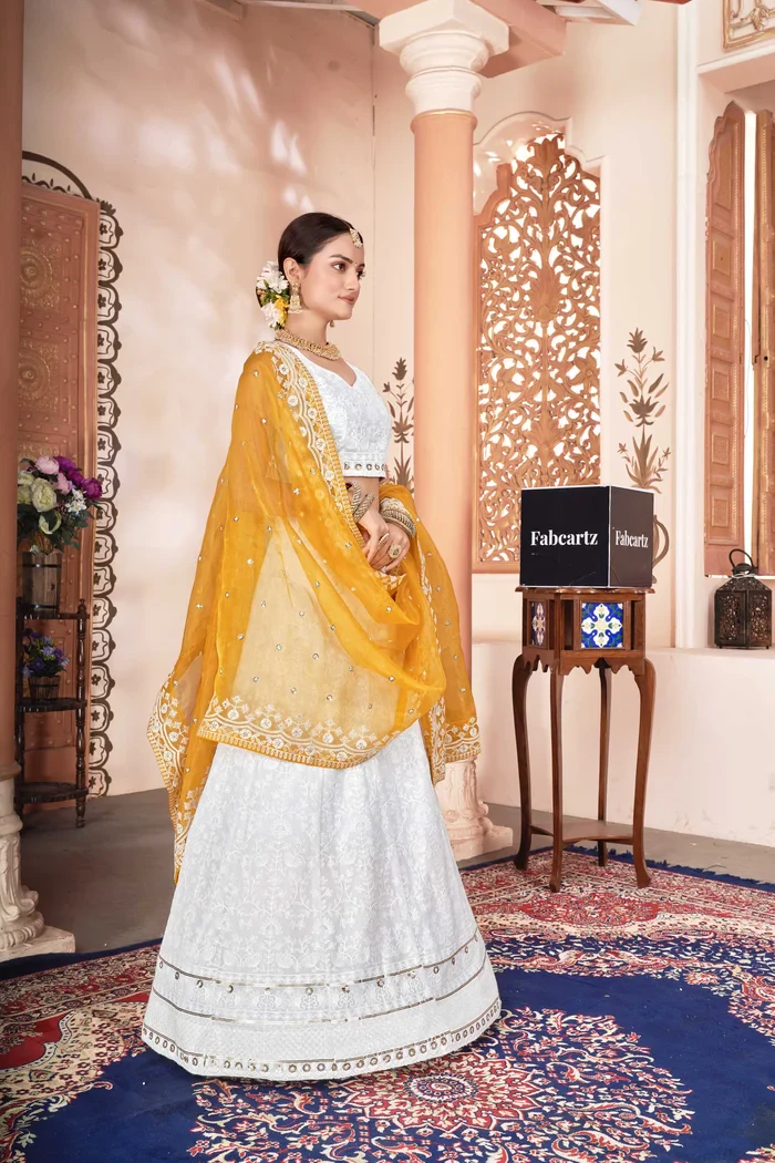 SnowWhite Women's Embroidered Georgette Lehenga Choli with Sequins Work - Image 4