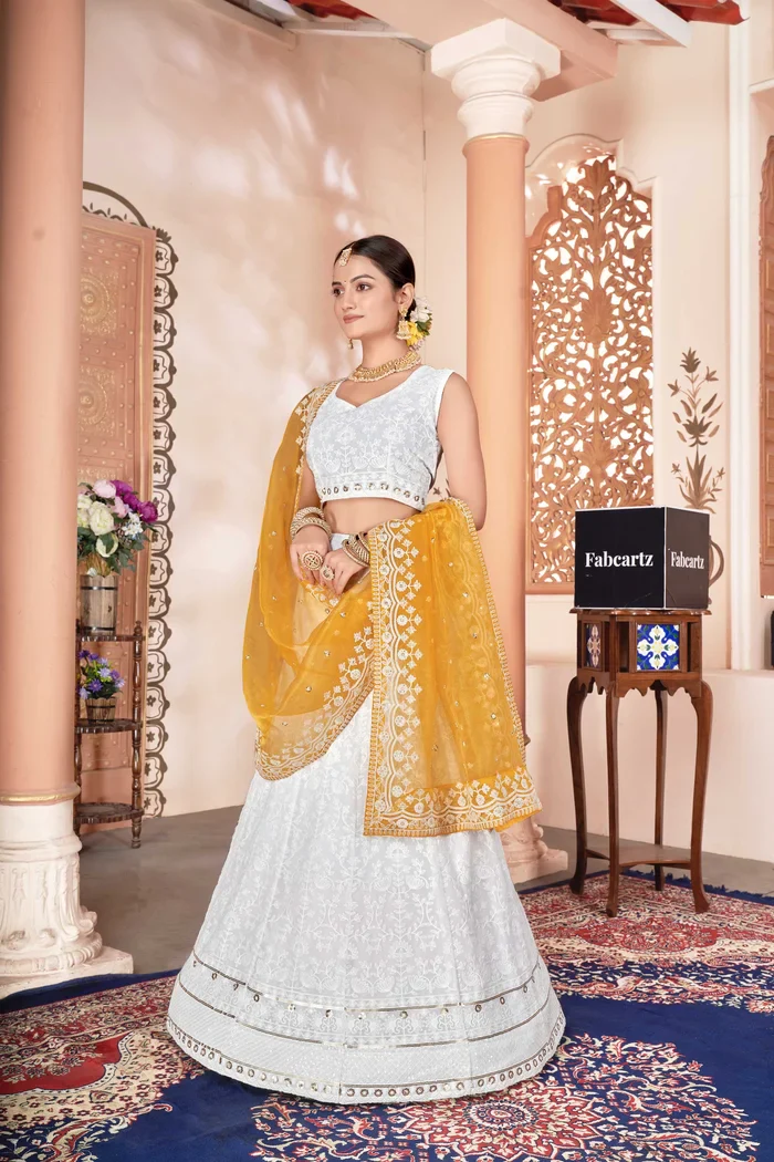 SnowWhite Women's Embroidered Georgette Lehenga Choli with Sequins Work - Image 5